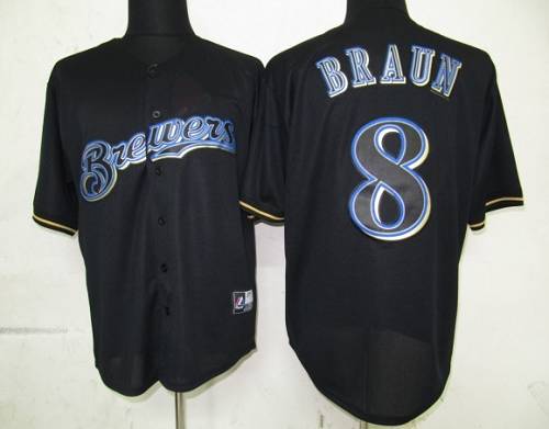 Brewers #8 Ryan Braun Black Fashion Stitched MLB Jersey - Click Image to Close
